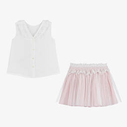 Artesanía Granlei-Girls Pink Cotton & Tulle Skirt Set | Childrensalon Outlet