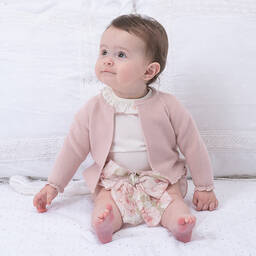 ارتيزانيا  غرانلي-كارديغان مزيج قطن محبوك مزين بدانتيل لون زهري | Childrensalon Outlet