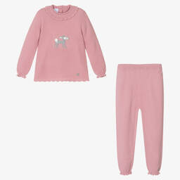 Artesanía Granlei-Girls Pink Knitted Trouser Set | Childrensalon Outlet