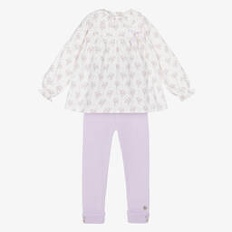 Artesanía Granlei-Girls Purple & White Floral Print Legging Set | Childrensalon Outlet