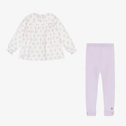 Artesanía Granlei-Girls Purple & White Floral Print Legging Set | Childrensalon Outlet