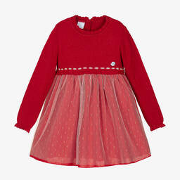 Artesanía Granlei-Girls Red Knit & Tulle Dress | Childrensalon Outlet