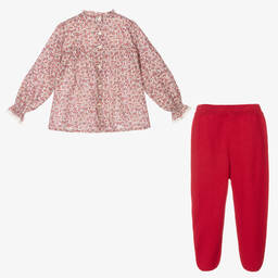 ارتيزانيا  غرانلي-طقم بنطلون أطفال بناتي قطن عضوي لون أحمر وعاجي | Childrensalon Outlet
