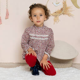 ارتيزانيا  غرانلي-طقم بنطلون أطفال بناتي قطن عضوي لون أحمر وعاجي | Childrensalon Outlet