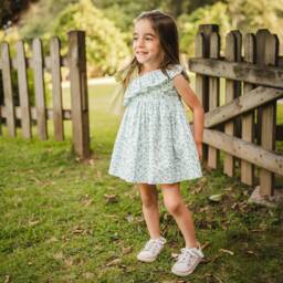 Artesanía Granlei-فستان قطني أزرق مزين بالكشكش للبنات | Childrensalon Outlet