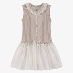 Artesanía Granlei-Girls Sparkling Beige & Ivory Dress | Childrensalon Outlet