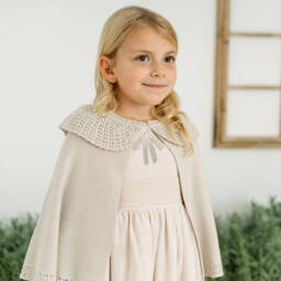 Artesanía Granlei-Блестящее бежевое вязаное пончо для девочек | Childrensalon Outlet