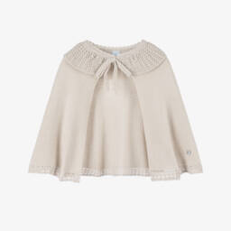 Artesanía Granlei-Блестящее бежевое вязаное пончо для девочек | Childrensalon Outlet