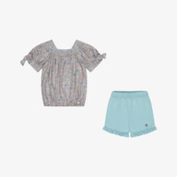 Artesanía Granlei-Girls Turquoise Blossom Knit Ensemble | Childrensalon Outlet