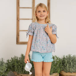 Artesanía Granlei-Girls Turquoise Blossom Knit Ensemble | Childrensalon Outlet