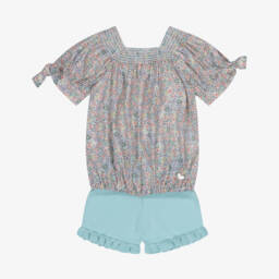 Artesanía Granlei-Girls Turquoise Blossom Knit Ensemble | Childrensalon Outlet