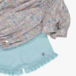 Artesanía Granlei-Girls Turquoise Blossom Knit Ensemble | Childrensalon Outlet
