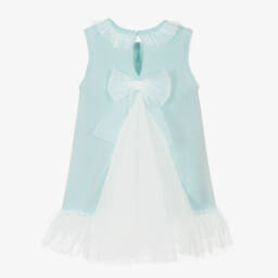Artesanía Granlei-Girls Turquoise Knitted Tulle Frock | Childrensalon Outlet