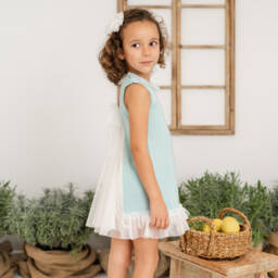 Artesanía Granlei-Girls Turquoise Knitted Tulle Frock | Childrensalon Outlet