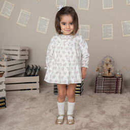 Artesanía Granlei-Белое хлопковое платье в цветочек | Childrensalon Outlet