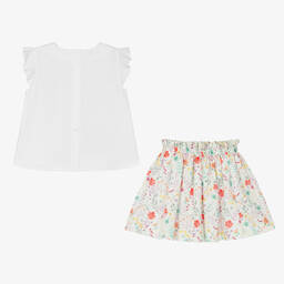 Artesanía Granlei-Girls White Cotton Floral Skirt Set | Childrensalon Outlet