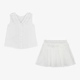 Artesanía Granlei-Girls White Cotton & Tulle Skirt Set | Childrensalon Outlet