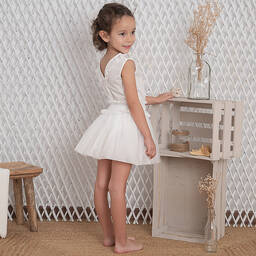 Artesanía Granlei-Girls White Cotton & Tulle Skirt Set | Childrensalon Outlet