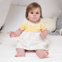 Artesanía Granlei-Girls Yellow Floral Knit Dress | Childrensalon Outlet