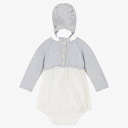 Artesanía Granlei-Кремово-серый трикотажный комбинезон и чепчик | Childrensalon Outlet