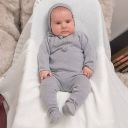 Artesanía Granlei-Grey Knitted Babysuit & Hat Set | Childrensalon Outlet