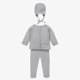 Artesanía Granlei-Grey Knitted Babysuit & Hat Set | Childrensalon Outlet