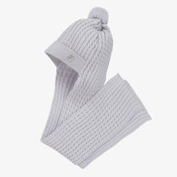 Artesanía Granlei-Grey Knitted Hat & Attached Scarf | Childrensalon Outlet