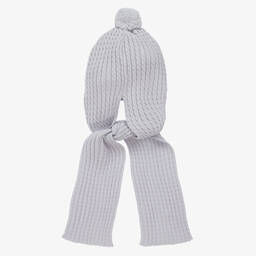 Artesanía Granlei-Grey Knitted Hat & Attached Scarf | Childrensalon Outlet