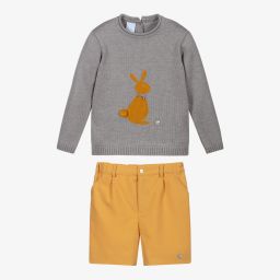 Artesanía Granlei-Grey & Yellow Bunny Shorts Set | Childrensalon Outlet