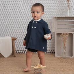Artesanía Granlei-Navy Blue Knitted Baby Cardigan | Childrensalon Outlet