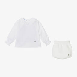 ارتيزانيا  غرانلي-طقم شورت قطن بوبلين محبوك لون أبيض للأطفال | Childrensalon Outlet