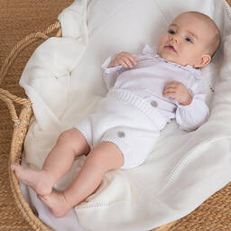 ارتيزانيا  غرانلي-طقم شورت قطن بوبلين محبوك لون أبيض للأطفال | Childrensalon Outlet