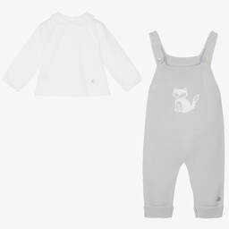 Artesanía Granlei-Белый топ и серый полукомбинезон для малышей | Childrensalon Outlet