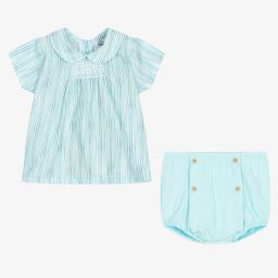 Babidu-Aqua Blue Smocked Shorts Set | Childrensalon Outlet