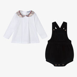 Babidu-طقم بودي سوت أطفال بناتي قطن لون أبيض وأزرق داكن | Childrensalon Outlet