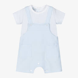 Babidu-Baby Boys Blue Dungaree Shorts Set | Childrensalon Outlet