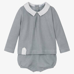 Babidu-Baby Boys Grey Cotton Shorts Set | Childrensalon Outlet