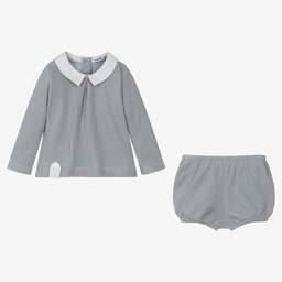 Babidu-Baby Boys Grey Cotton Shorts Set | Childrensalon Outlet