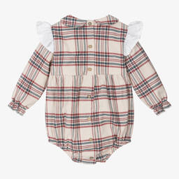 Babidu-Baby Girls Beige Check Cotton Shortie | Childrensalon Outlet