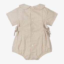 Babidu-Baby Girls Beige Linen & Cotton Shortie | Childrensalon Outlet