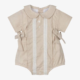 Babidu-Baby Girls Beige Linen & Cotton Shortie | Childrensalon Outlet