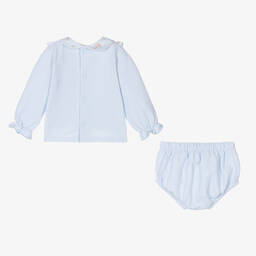 Babidu-Baby Girls Blue Cotton Shorts Set | Childrensalon Outlet
