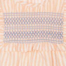 Babidu-Baby Girls Orange Stripe Shortie & Bonnet Set | Childrensalon Outlet