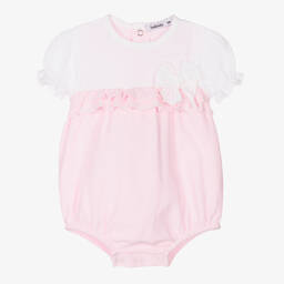 Babidu-Baby Girls Pink & White Cotton Shortie | Childrensalon Outlet