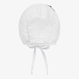 Babidu-Baby Girls White & Blue Cotton Bonnet | Childrensalon Outlet