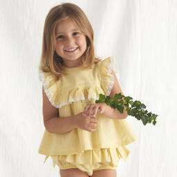 Babidu-Baby Girls Yellow Cotton Dress | Childrensalon Outlet