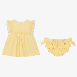 Babidu-Baby Girls Yellow Cotton Dress | Childrensalon Outlet
