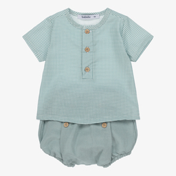 Babidu-Baby Green Gingham Shorts Set | Childrensalon Outlet