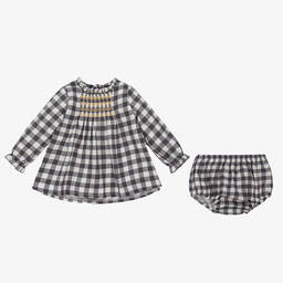 Babidu-Baby Grey Gingham Dress Set | Childrensalon Outlet
