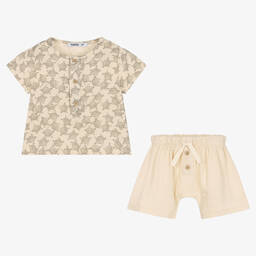 Babidu-طقم شورت أطفال ولادي قطن لون بيج | Childrensalon Outlet
